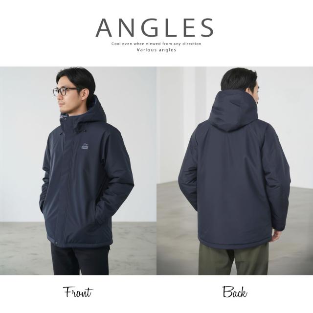 CHUMS ゴアテックス リバーシブルパーカー メンズ着用 ネイビー 正面と背面画像