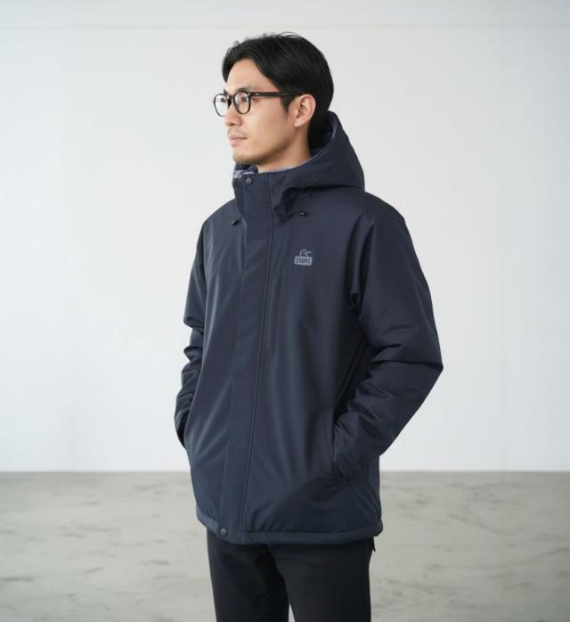 CHUMS ゴアテックスウィンドストッパー パーカー メンズ着用 ネイビー 正面イメージ
