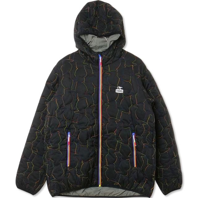 CHUMS ブービーステッチパデッドパーカー ブラック レインボーステッチ 正面商品画像