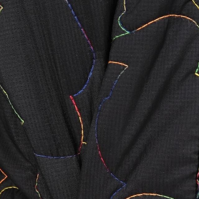 CHUMS ブービーバード柄キルティング 中綿パーカー 生地拡大 ブラックレインボーステッチ