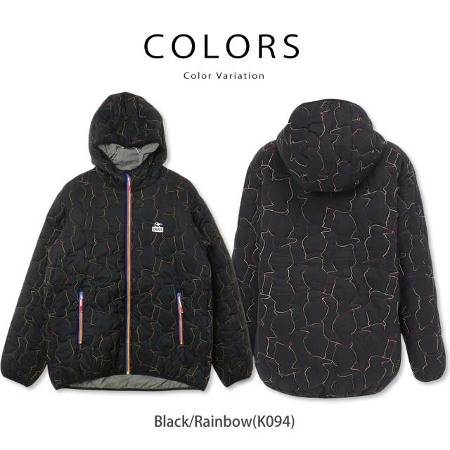 CHUMS ブービーステッチパデッドパーカー ブラック レインボー 前後デザイン 全体画像