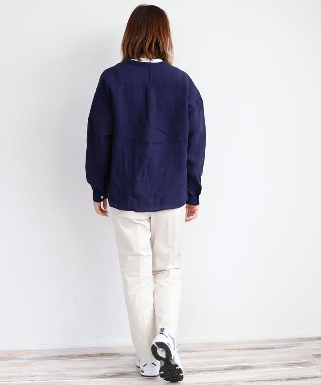 スタンドカラーシャツ ドミンゴ DMG プルオーバーワイドシャツ フレンチリネンキャンバス スタンドカラーシャツ ( 16-720l )  D.M.G 日本製 カジュアル 麻 洗いざらし ブラウス トップス レディース 送料無料 ディーエムジー おしゃれ アーベン 普段使い 実用的 2025年 スタンドカラーシャツ ドミンゴ DMG プルオーバーワイドシャツ