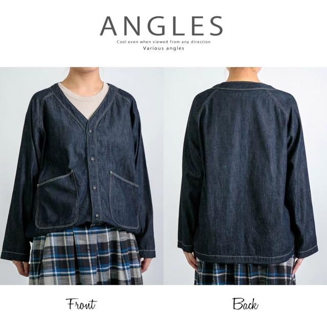 ドミンゴ デニムカーディガン バックスタイル ヒップ丈