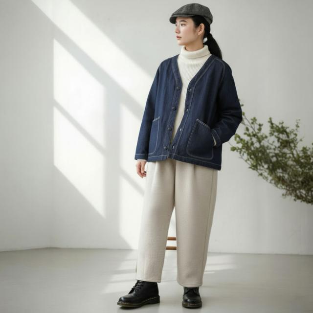 DMG デニムカーディガン 斜めアングル 