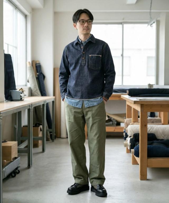 FOB FACTORY ベイカーパンツ タイプ2 F0540 フロントデザイン オリーブ