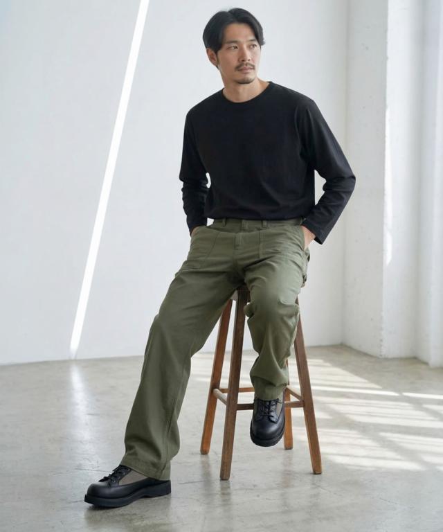 FOB FACTORY ベイカーパンツ メンズ コーディネート オリーブ 日本製