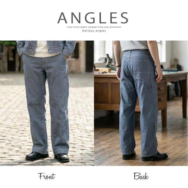 FOB FACTORY F0548 横向きシルエット ヒッコリーパンツ メンズ