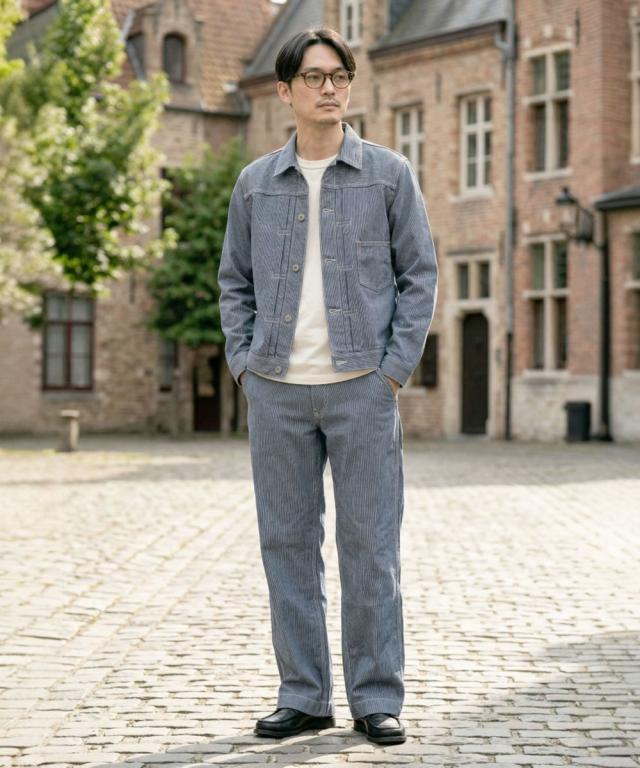 FOB FACTORY インディゴヒッコリー ワークパンツ F0548 フロントデザイン