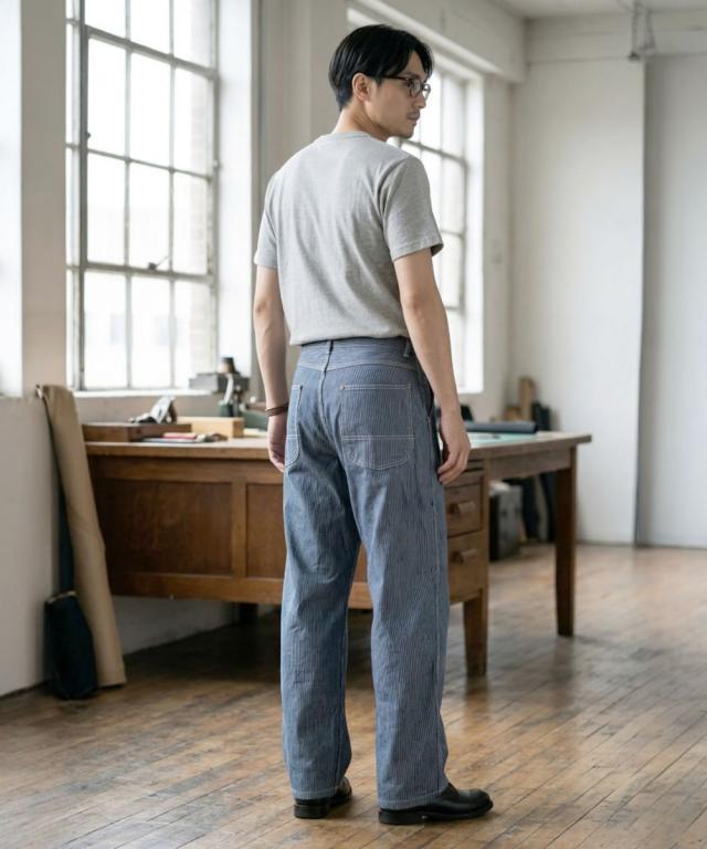 FOB FACTORY F0548 着用イメージ ネイビーヒッコリー Mサイズ メンズ