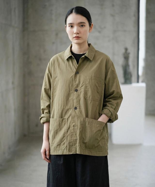 FOB FACTORY フレンチ シャツジャケット メンズ コーディネート カーキ