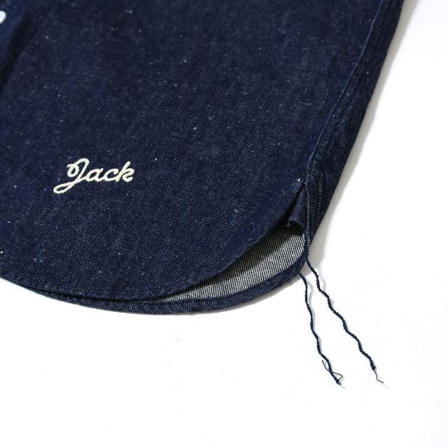 FOB FACTORY F3490 ベースボールシャツ 左裾のJack刺繍ディテール