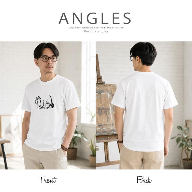 Tシャツ着用時のサイドシルエット(横向き)。袖の長さや身幅のフィット感、全体のバランスを示す着用イメージ。