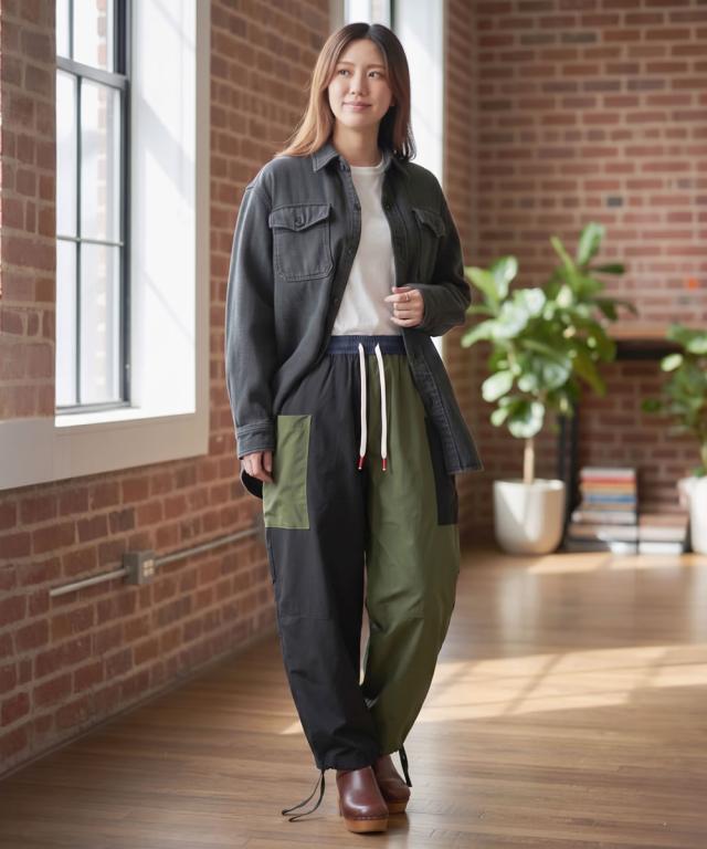 Gym Master マイクロリップバルーンパンツ メンズ コーディネート オリーブ