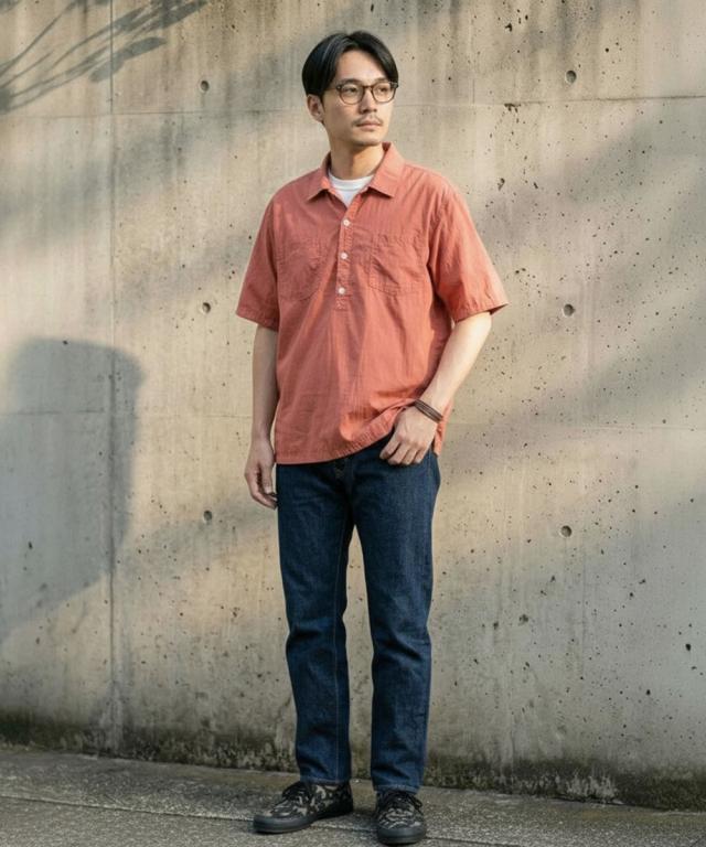 ジムマスター G733791 着用イメージ サーモンピンク Lサイズ モデル身長173cm