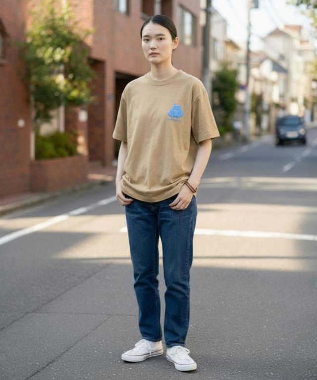 Gym Master 猫プリントTシャツ メンズ コーディネート オリーブ