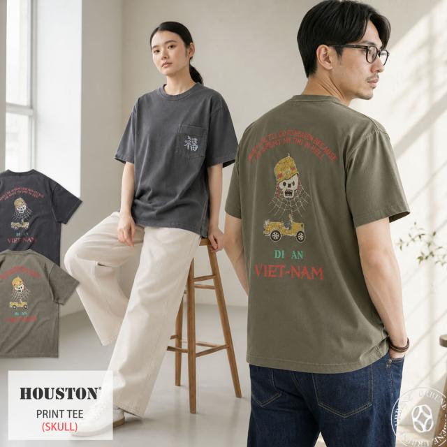 HOUSTON ヒューストン ピグメント加工 U.S.コットン スカルプリント 半袖Tシャツ 22396 メイン画像