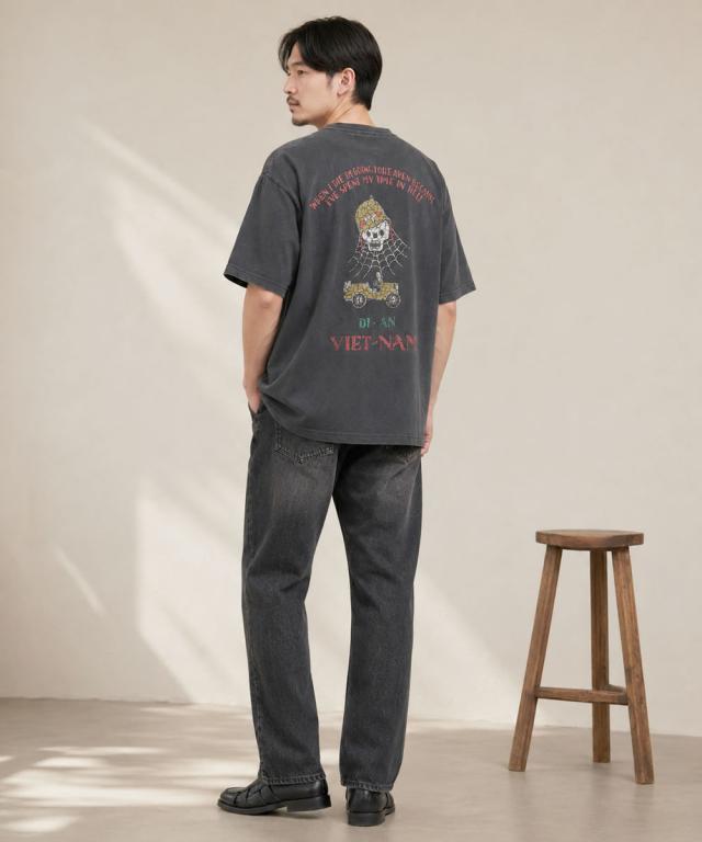HOUSTON スカルプリントTシャツ バックスタイルの全体イメージ