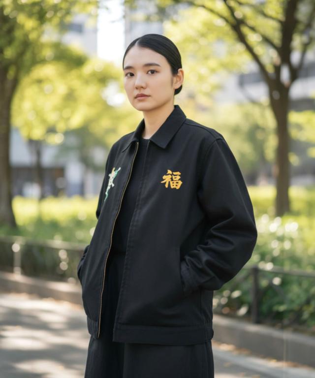 HOUSTON ベトナムジャケット ブラック 全身スタイル