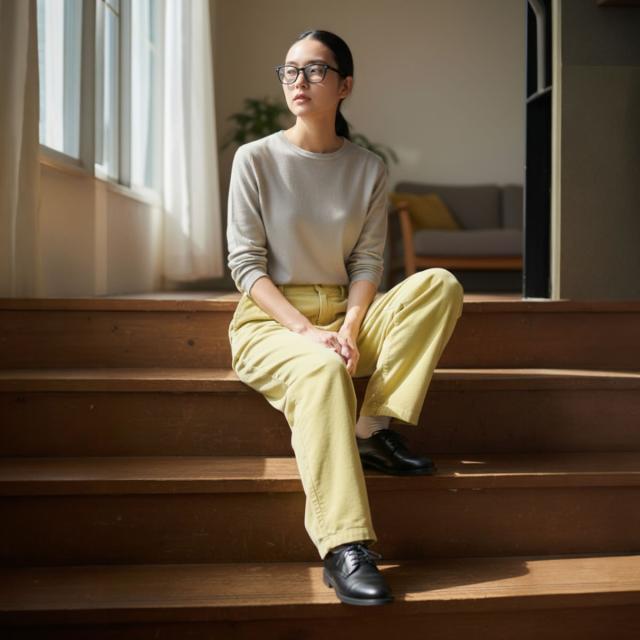 コーデュロイパンツ イエロー着用