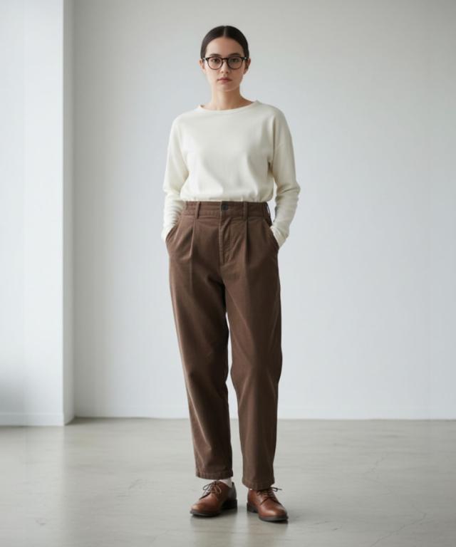 ジョンブル コーデュロイパンツ ブラウン着用
