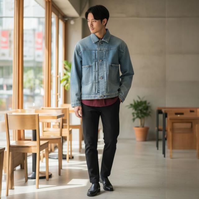 ジョンブル JM243L03 メンズデニムジャケット サイドシルエット ディテール画像