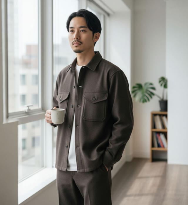 ジョンブル PressWarm CPOシャツ ブラウン メンズ 室内着用画像