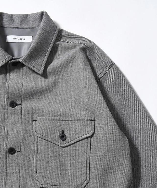 ジョンブル PressWarm CPOシャツ グレー 襟と胸ポケット ディテール画像