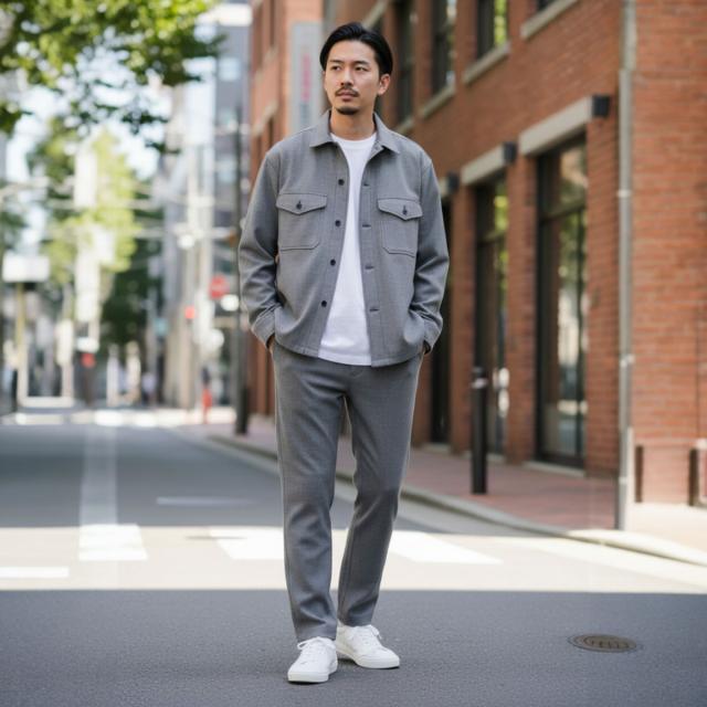 ジョンブル PressWarm CPOシャツ グレー メンズ コーディネート