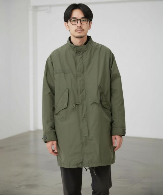 身長173cm 男性モデル着用例 JOHNBULL ジョンブル M-65 ショートモッズコート オリーブ Sサイズ コーディネート
