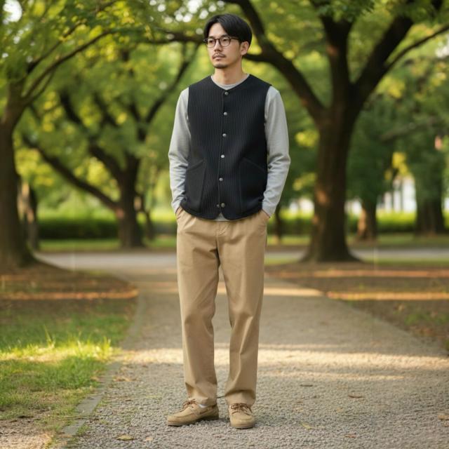 JOHNBULL モールスキンイージーパンツ メンズ 横からのシルエット チャコールグレー