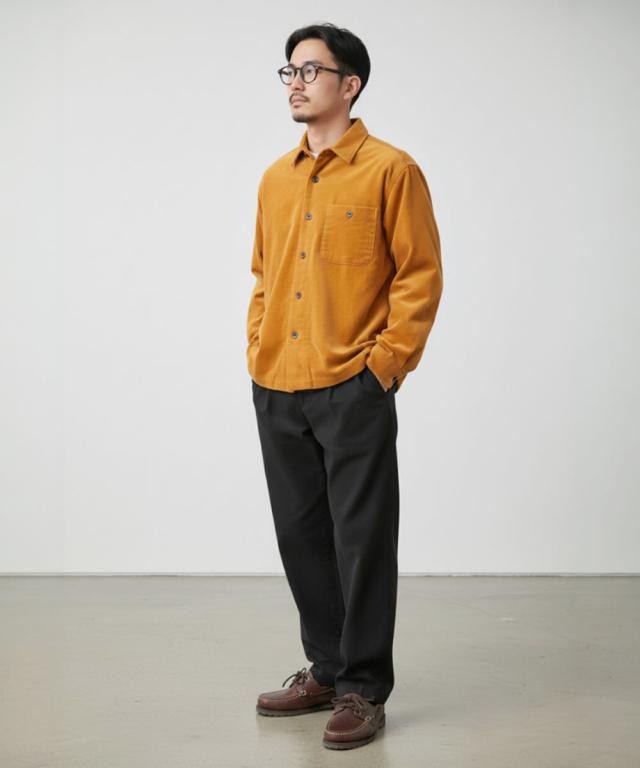 ジョンブル ライトモールスキンパンツ メンズ テーパードラインのシルエット詳細