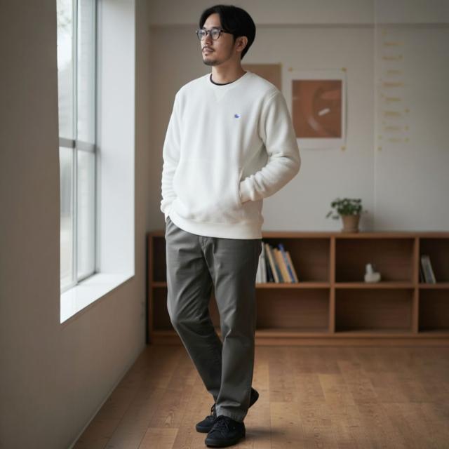 JOHNBULL イージーパンツ チャコールグレー 着用イメージ メンズモデル 173cm Mサイズ