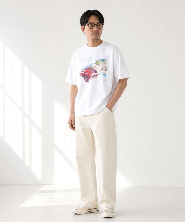 Levi's リーバイス グラフィックボックスTシャツ ホワイト ゆったりとした着用シルエット モデル身長173cm Mサイズ