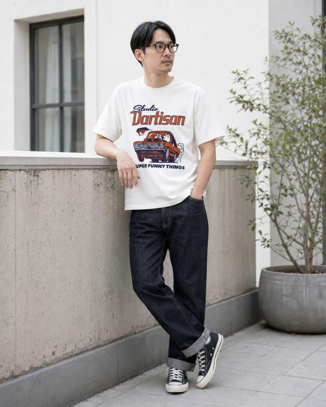 ステュディオ・ダルチザン プリントTシャツ ブラック Mサイズ着用イメージ