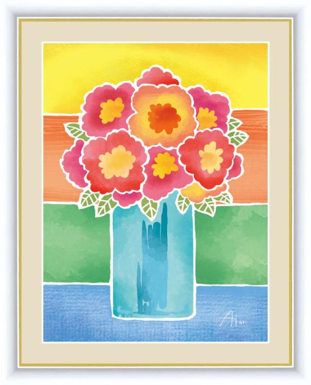 ふるさと納税 アート額絵 春田あかり 赤い花の花瓶 G4 Cg001 F4 42 34cm 人気ブランド Carlavista Com