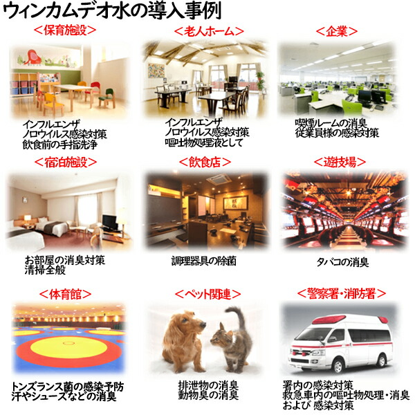 ウィンカムデオ　除菌・消臭・ウィルス対策　ノロウィルス対策　導入事例