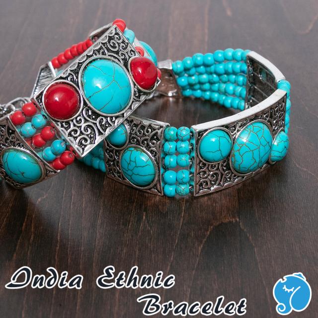 安売り エスニック ブレスレット ビーズ ブレス レディース エスニックファッション ターコイズブルー お アジアンファッション レッド