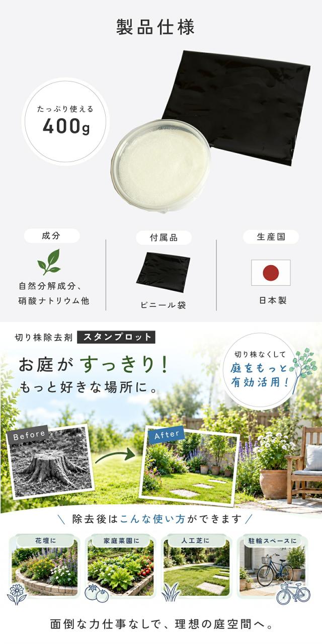 切り株処理剤スタンプロット400g切り株除去繊維分解ガーデニング庭手入れ日本製