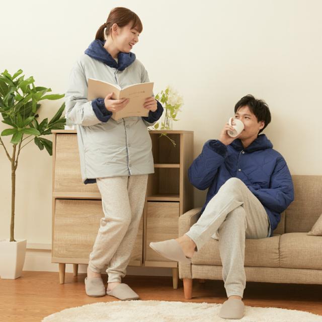 ネイビー×グレー 速暖半纏 すぐぽか