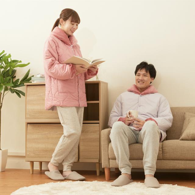 コーラルピンク×ラベンダー 速暖半纏 すぐぽか