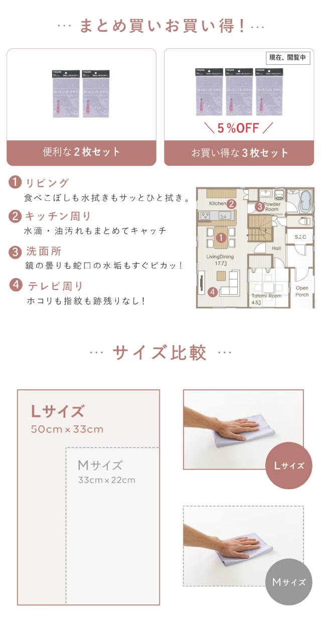 あっちこっちふきん Mサイズ 掃除クロス キッチン・洗面所・鏡拭きにおすすめ 日本製 lp07