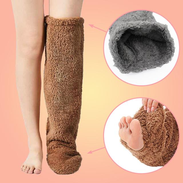 【極暖】足先が出せる もこもこ保温ボアフリースロングソックス