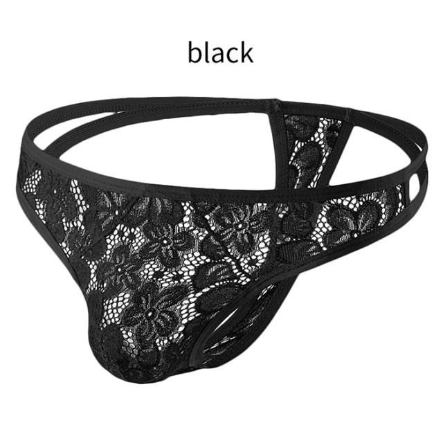 ダブルの腰ゴムがおしゃれ 透ける花柄総レースのTバック