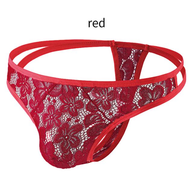 ダブルの腰ゴムがおしゃれ 透ける花柄総レースのTバック