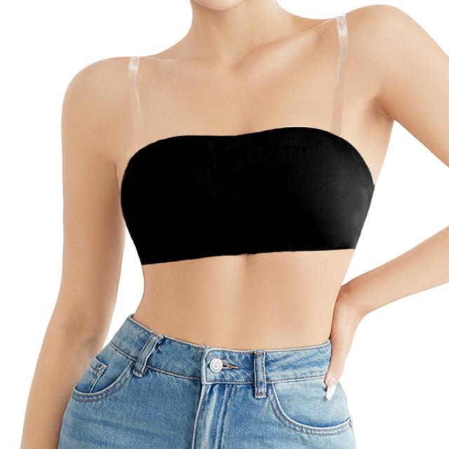 シンプルなデザインの透明ストラップ付きチューブトップ