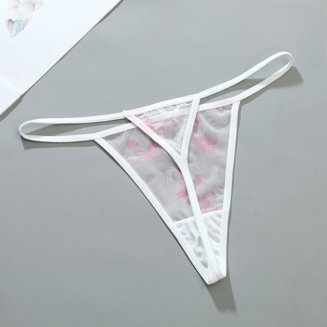 透ける花柄生地とゴム紐の極小Gストリング