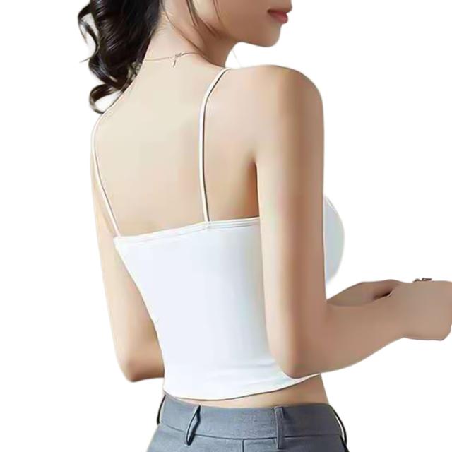 【送料無料】 綿95% クロップド丈カップ付きキャミソール