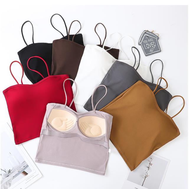 【送料無料】 綿95% クロップド丈カップ付きキャミソール