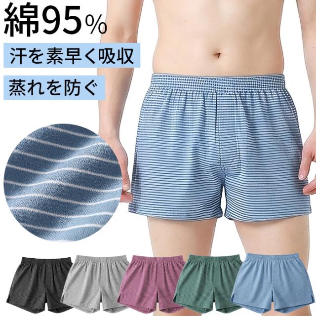 【送料無料】 蒸れずに快適！綿95%メンズボーダー柄トランクス