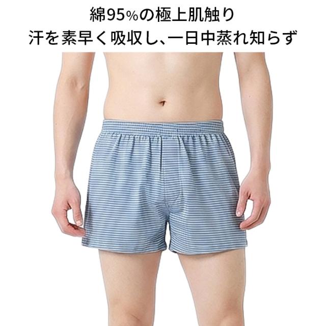 【送料無料】 蒸れずに快適！綿95%メンズボーダー柄トランクス